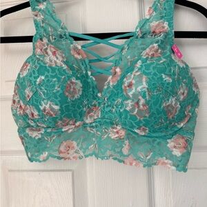 PINK Victoria's Secret Teal and Pink Lace Bralette